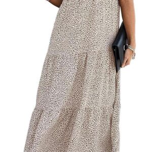 PRETTYGARDEN Women's Summer Casual Boho Dress Floral Ruffle Puff Sleeve High Waist Midi Beach Dresses