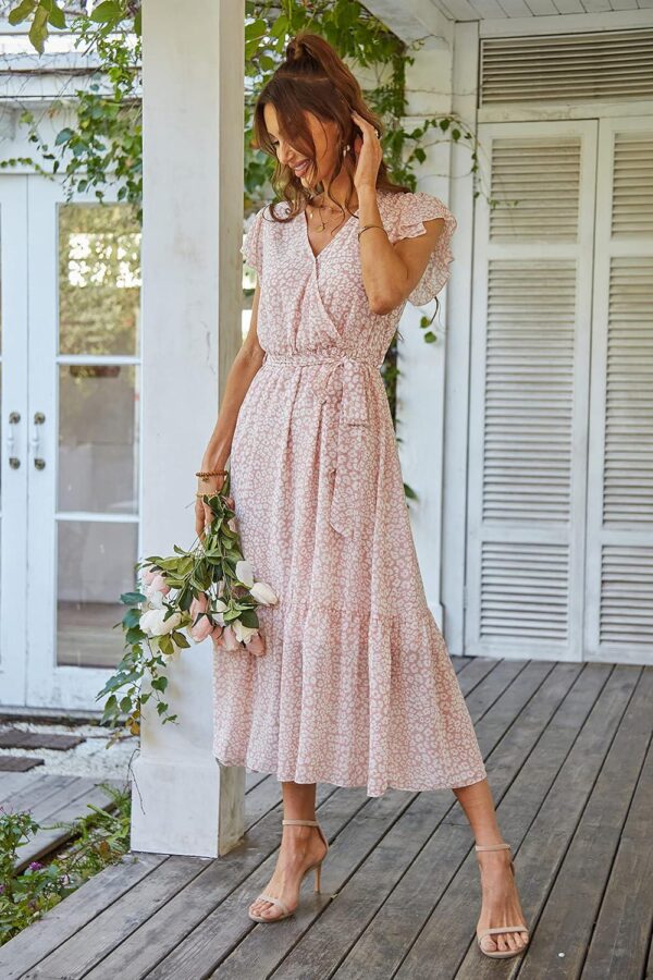 PRETTYGARDEN Women's 2024 Floral Boho Dress Wrap V Neck Short Sleeve Belted Ruffle Hem A-Line Flowy Maxi Dresses - Image 8