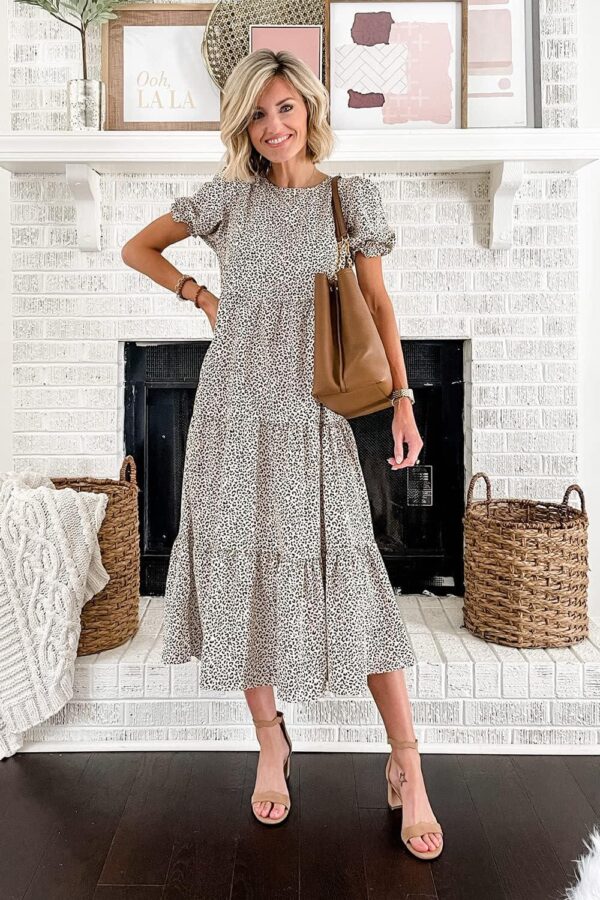PRETTYGARDEN Women's Summer Casual Boho Dress Floral Ruffle Puff Sleeve High Waist Midi Beach Dresses - Image 5