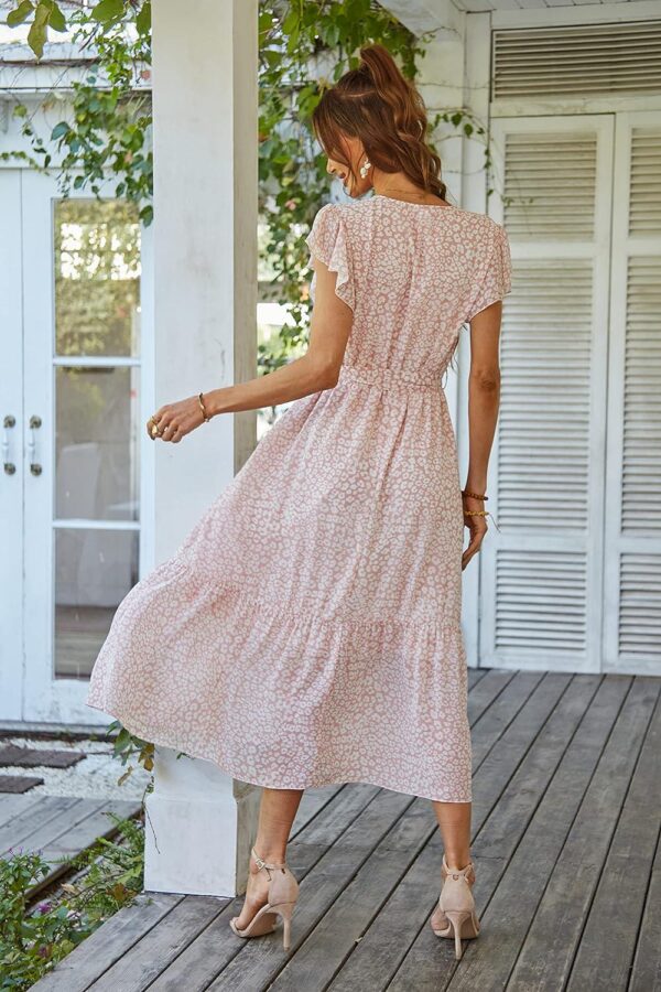 PRETTYGARDEN Women's 2024 Floral Boho Dress Wrap V Neck Short Sleeve Belted Ruffle Hem A-Line Flowy Maxi Dresses - Image 7