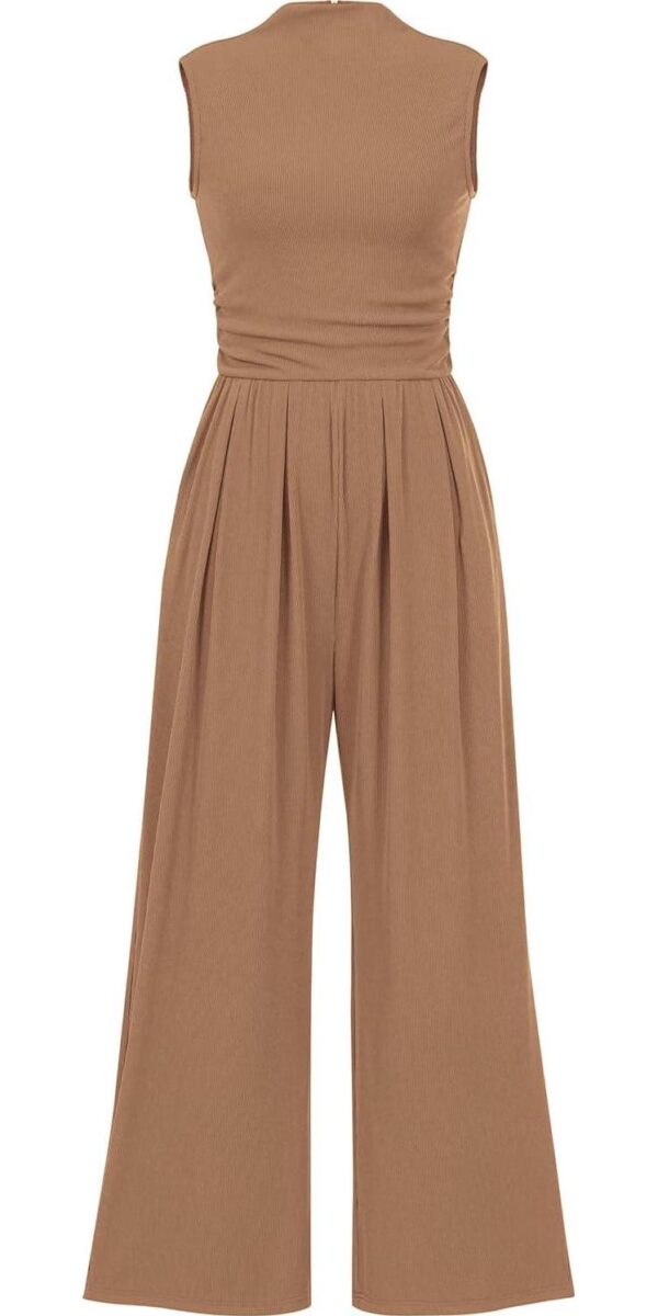PRETTYGARDEN Womens Summer One Piece Sleeveless Mock Neck Wide Leg Pants Rompers With Pockets