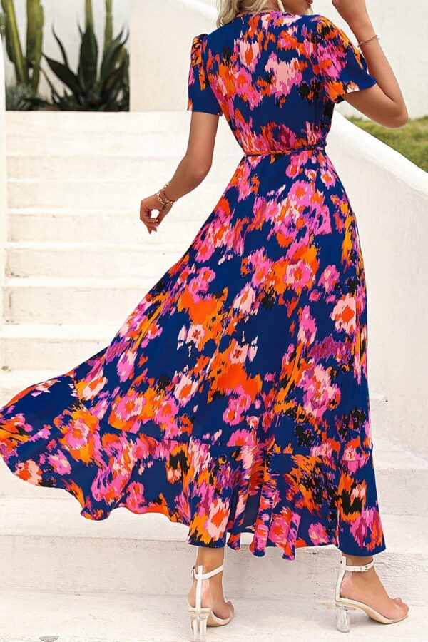 PRETTYGARDEN Womens Summer Wrap Maxi Dress Casual Boho Floral V Neck Short Sleeve Ruffle Hem Split Beach Long Dresses - Image 5