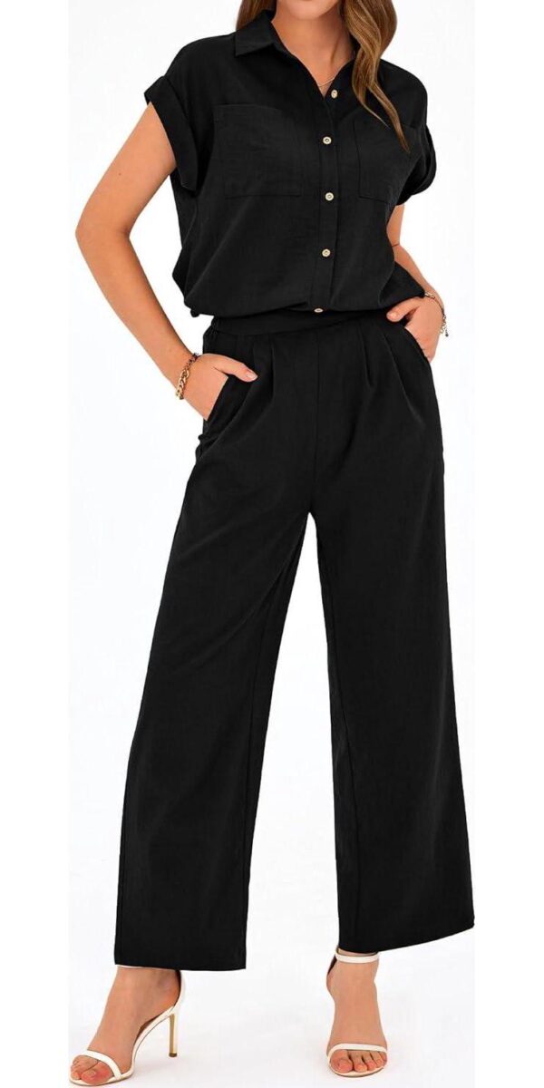 PRETTYGARDEN Womens Short Sleeve Button Down Shirt Long Pant Lounge Set - Image 4
