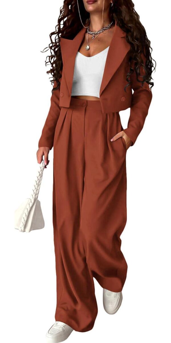 PRETTYGARDEN Womens Cropped Blazer Jackets High Waisted Wide Leg Work Pants Suit Set