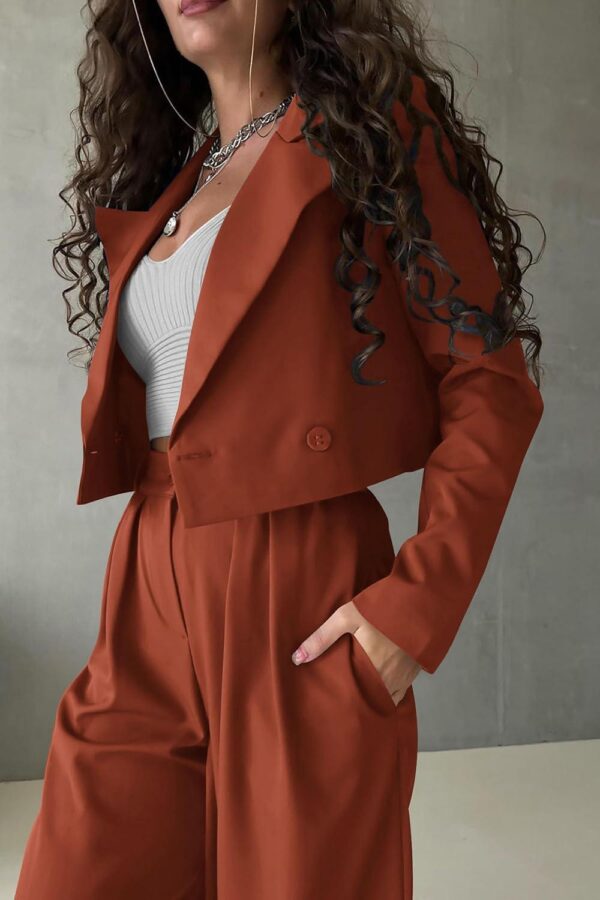 PRETTYGARDEN Womens Cropped Blazer Jackets High Waisted Wide Leg Work Pants Suit Set - Image 3