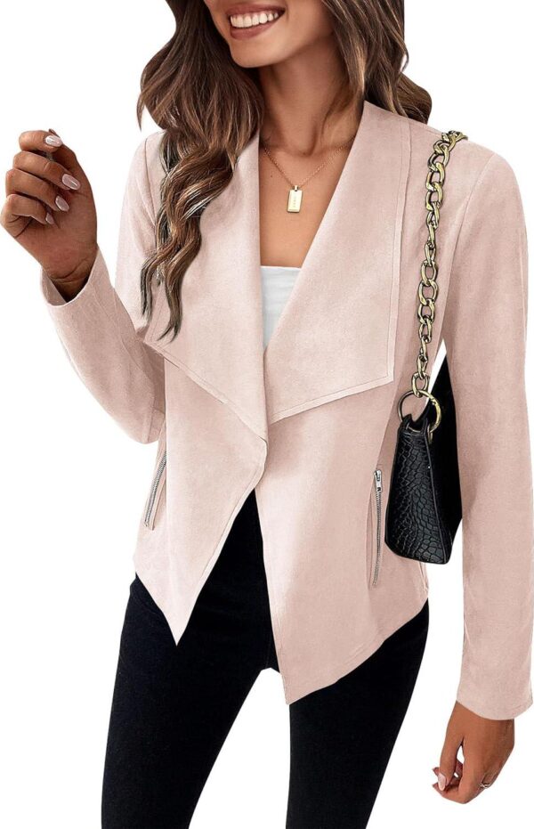 PRETTYGARDEN Womens 2024 Fall Clothes Long Sleeve Open Front Cropped Faux Suede Jacket