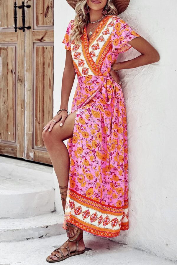 PRETTYGARDEN Womens Wrap V Neck Summer Floral Split Casual Maxi Dresses - Image 7