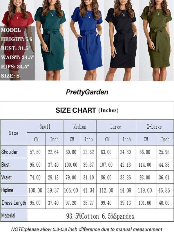 PRETTYGARDEN Womens Short Sleeve Crewneck Striped Basic Solid Tie Waist Office T Shirt Dress - Image 6