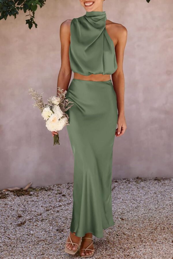 PRETTYGARDEN Womens Summer Sleeveless Mock Neck Crop Tops And Long Skirt Set - Image 8