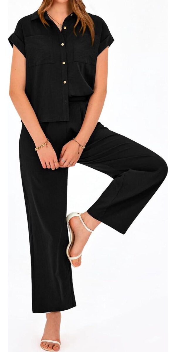 PRETTYGARDEN Womens Short Sleeve Button Down Shirt Long Pant Lounge Set - Image 7