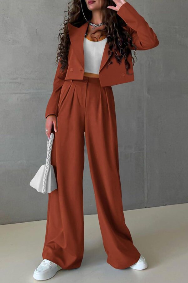 PRETTYGARDEN Womens Cropped Blazer Jackets High Waisted Wide Leg Work Pants Suit Set - Image 2