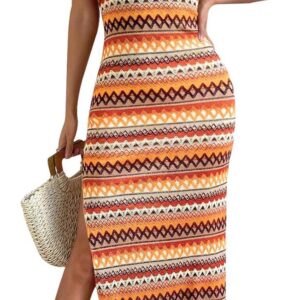 PRETTYGARDEN Womens 2024 Summer Fitted Tight Square Neck Beach Sundress