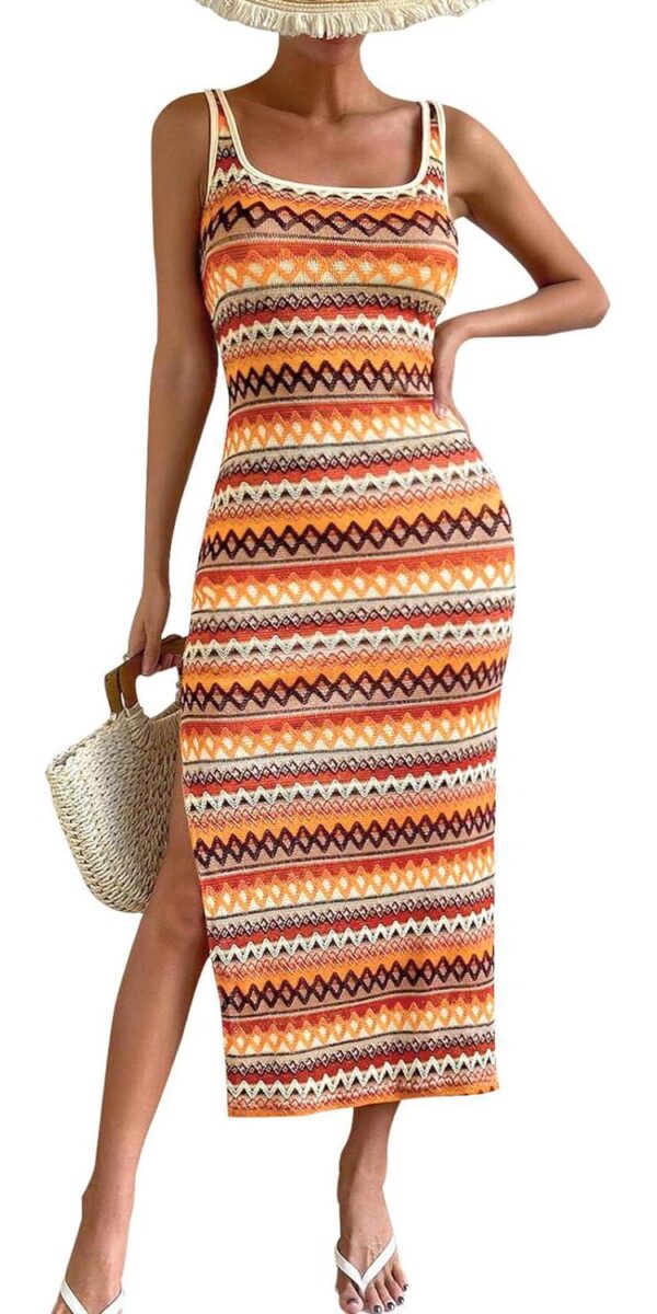 PRETTYGARDEN Womens 2024 Summer Fitted Tight Square Neck Beach Sundress