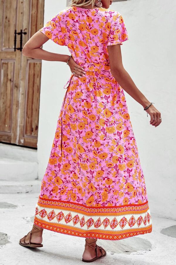 PRETTYGARDEN Womens Wrap V Neck Summer Floral Split Casual Maxi Dresses - Image 5