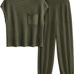 PRETTYGARDEN Womens Knit Pullover Tops And High Waisted Pants Matching Tracksuit Sweatsuit Set