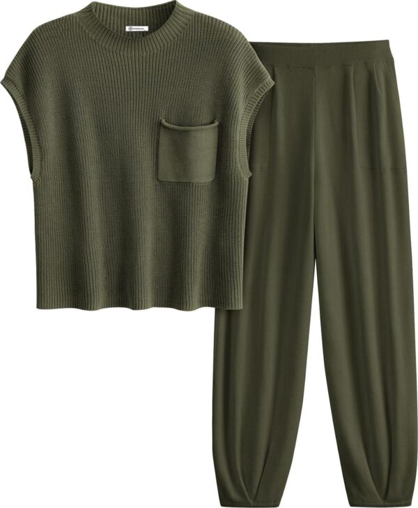 PRETTYGARDEN Womens Knit Pullover Tops And High Waisted Pants Matching Tracksuit Sweatsuit Set