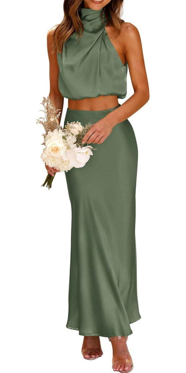 PRETTYGARDEN Womens Summer Sleeveless Mock Neck Crop Tops And Long Skirt Set