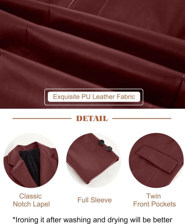 Pepochic Womens Oversized Leather Jacket Long Sleeve Faux Leather Blazer Lapel Button Down Leather Shacket Coat with Pockets - Image 6