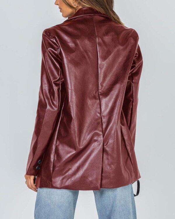 Pepochic Womens Oversized Leather Jacket Long Sleeve Faux Leather Blazer Lapel Button Down Leather Shacket Coat with Pockets - Image 3