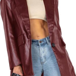 Pepochic Womens Oversized Leather Jacket Long Sleeve Faux Leather Blazer Lapel Button Down Leather Shacket Coat with Pockets