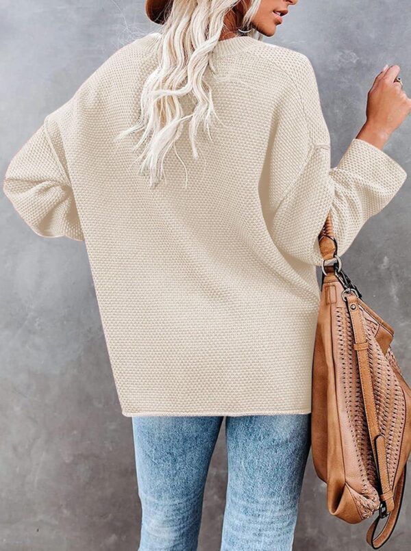 Pink Queen Women's V Neck Button Sweater Oversized Batwing Long Sleeve Henley Pullover Knit Jumper Top - Image 5