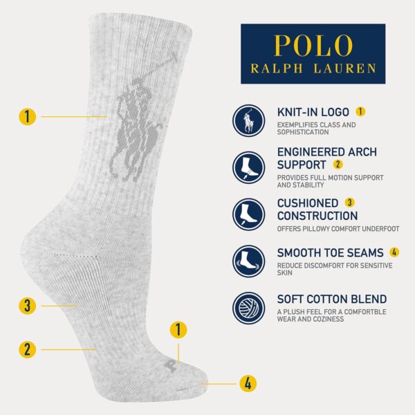 Polo Ralph Lauren womens Classic Sport Tonal Logo Crew Socks - 3 Pair Pack - Cushioned Cotton Comfort - Image 3