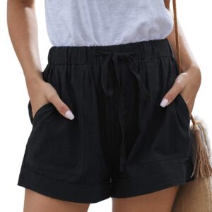 QACOHU 2024 Womens Summer Shorts Casual Comfy Drawstring Elastic Waist Shorts with Pockets Beach Lightweight Shorts