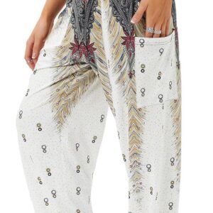 QIANXIZHAN Women's Harem Pants, High Waist Yoga Boho Trousers with Pockets