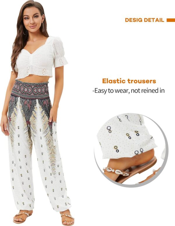 QIANXIZHAN Women's Harem Pants, High Waist Yoga Boho Trousers with Pockets - Image 3