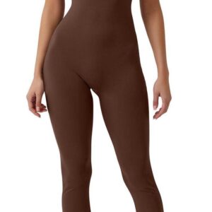 QINSEN Black Jumpsuit for Women Sleeveless Sexy Suqare Neck Stretch Flare Leggings Romper Unitard