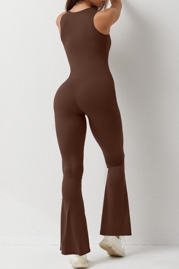 QINSEN Black Jumpsuit for Women Sleeveless Sexy Suqare Neck Stretch Flare Leggings Romper Unitard - Image 2