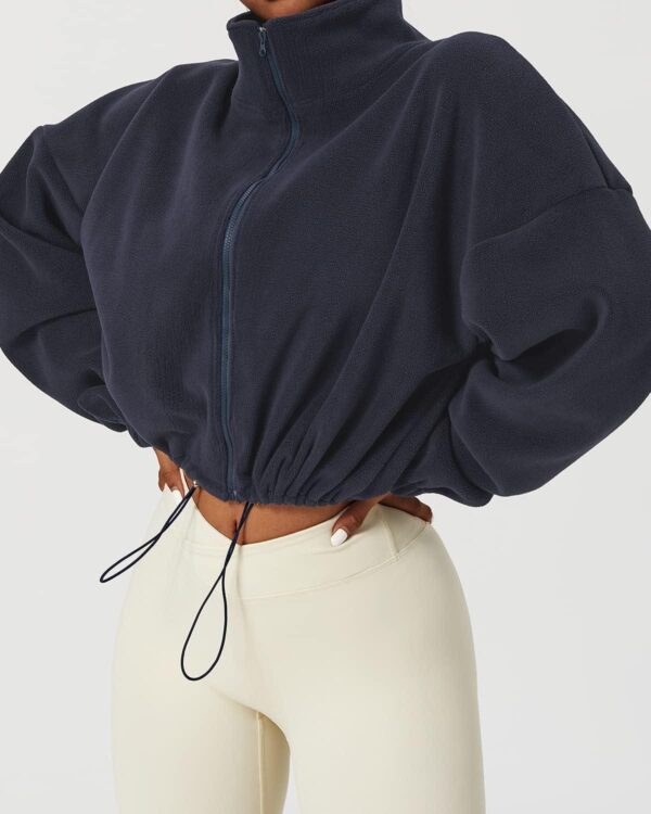 QINSEN Women's Full Zip Fleece Short Jacket Warm Winter Long Sleeve Stand Collar Sherpa Crop Coat - Image 6