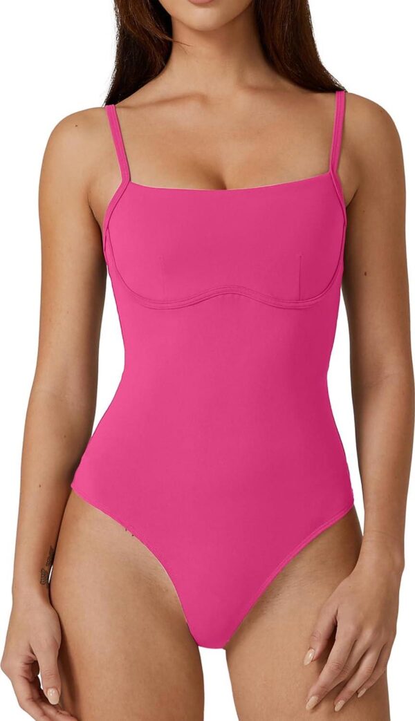 QINSEN Womens Sexy Spaghetti Strap Bodysuit Tops Underbust Contouring Slim Fit Going Out Top Shirts