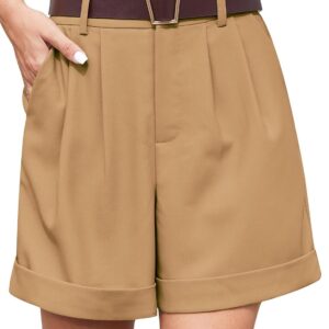QUEZHU Women's Summer Dressy Casual Elastic Waist Wide Leg Suit Tailored Shorts Comfy Elagant Work Trouser Shorts