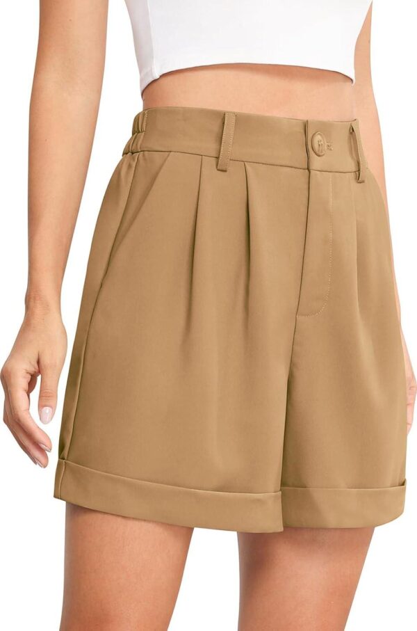 QUEZHU Women's Summer Dressy Casual Elastic Waist Wide Leg Suit Tailored Shorts Comfy Elagant Work Trouser Shorts - Image 3