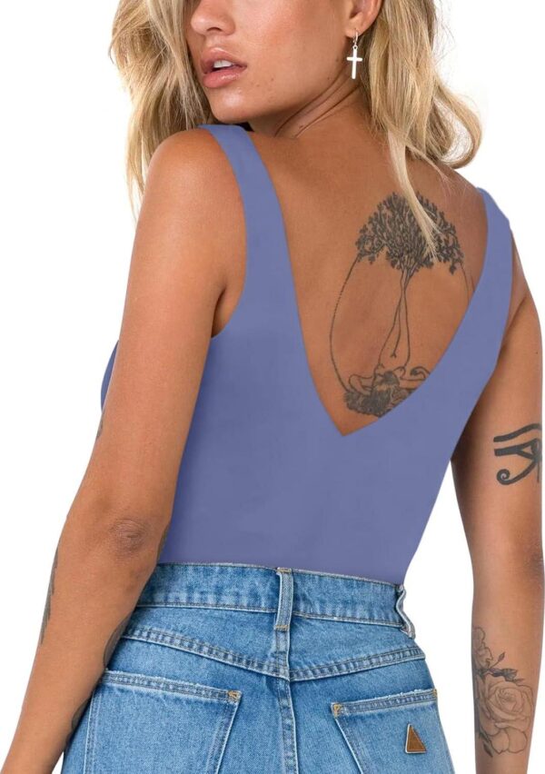 REORIA Butsmooth Women s Sexy Plunge Deep V Neck Sleeveless V Backless Going Out Tank Bodysuits Tops - Image 2