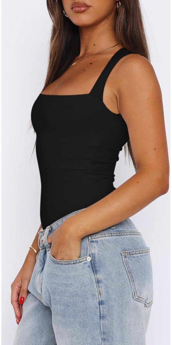 REORIA Butsmooth Women s Sexy Sleeveless Square Neck Double Lined Bodysuit Tank Tops - Image 3