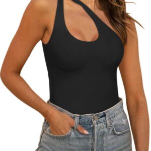 REORIA Butsmooth Women s Sexy Plunge One Shoulder Sleeveless V Backless Going Out Tank Bodysuits Tops