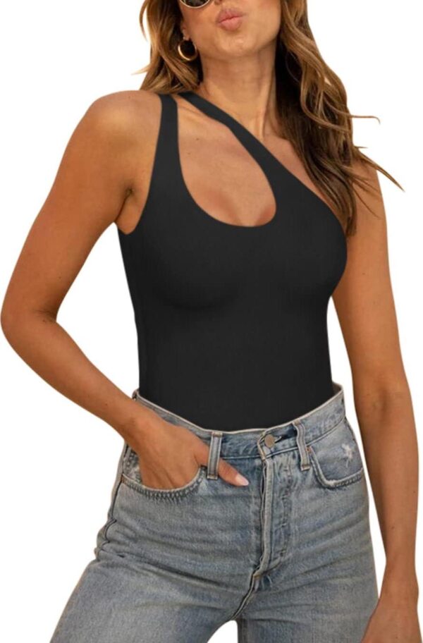 REORIA Butsmooth Women s Sexy Plunge One Shoulder Sleeveless V Backless Going Out Tank Bodysuits Tops