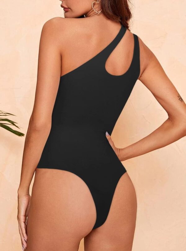 REORIA Butsmooth Women s Sexy Plunge One Shoulder Sleeveless V Backless Going Out Tank Bodysuits Tops - Image 3