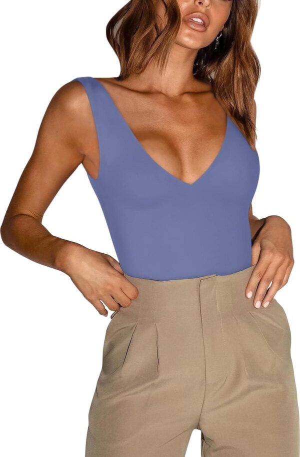 REORIA Butsmooth Women s Sexy Plunge Deep V Neck Sleeveless V Backless Going Out Tank Bodysuits Tops