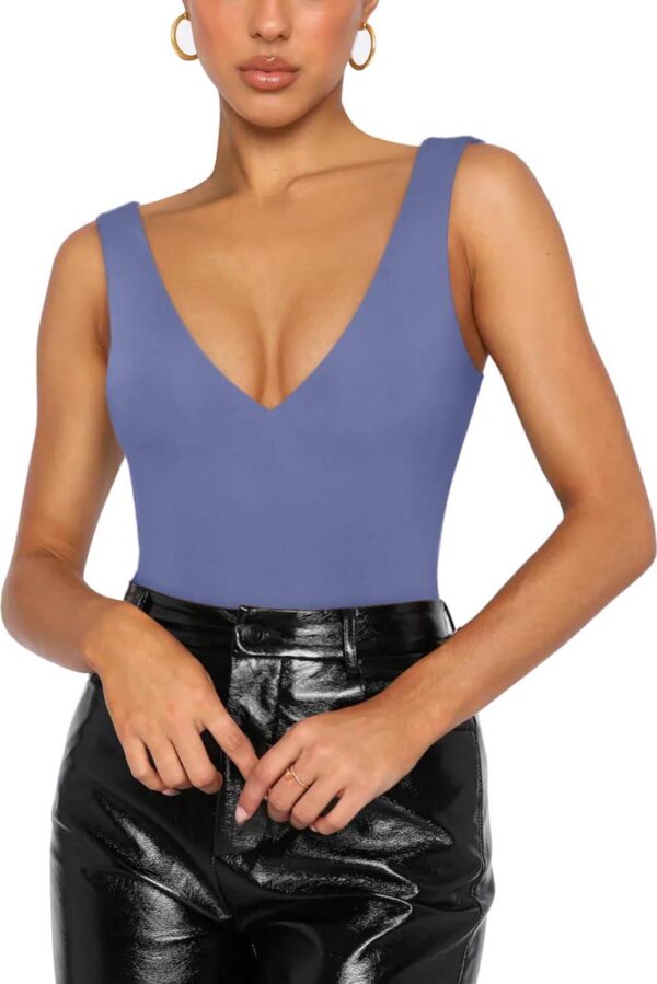 REORIA Butsmooth Women s Sexy Plunge Deep V Neck Sleeveless V Backless Going Out Tank Bodysuits Tops - Image 4