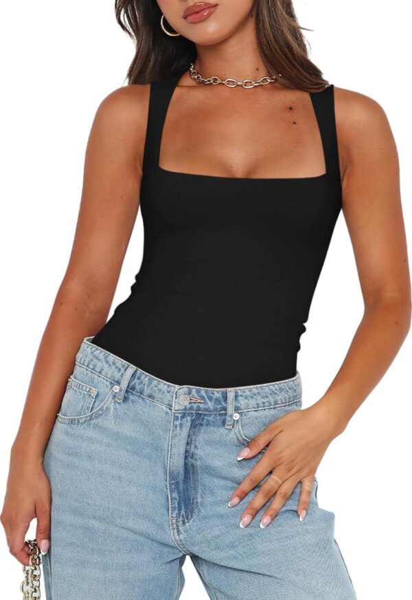 REORIA Butsmooth Women s Sexy Sleeveless Square Neck Double Lined Bodysuit Tank Tops - Image 2