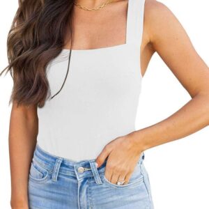 REORIA Butsmooth Womens Sexy Square Neck Sleeveless Tank Tops Bodysuits Clubwear