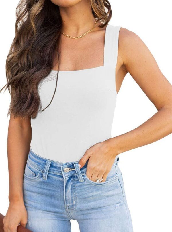 REORIA Butsmooth Womens Sexy Square Neck Sleeveless Tank Tops Bodysuits Clubwear