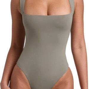 REORIA Women s Sexy Sleeveless Square Neck Double Lined Bodysuit Tank Tops