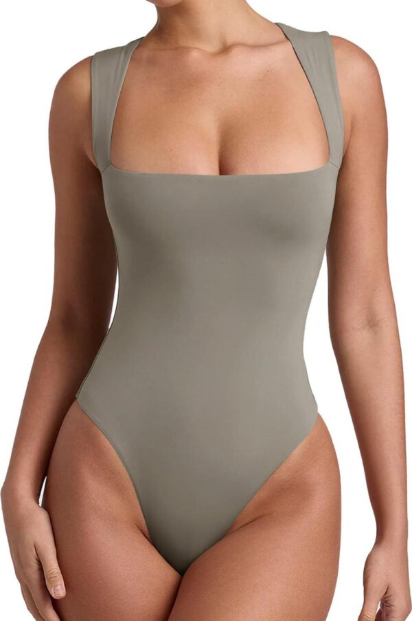 REORIA Women s Sexy Sleeveless Square Neck Double Lined Bodysuit Tank Tops