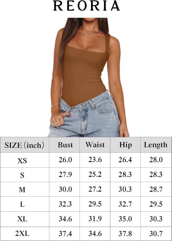 REORIA Women s Sexy Sleeveless Square Neck Double Lined Bodysuit Tank Tops - Image 6