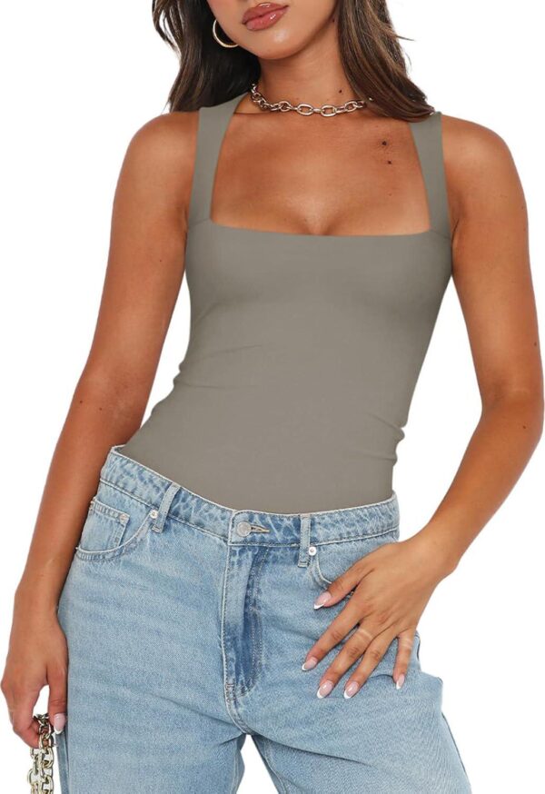 REORIA Women s Sexy Sleeveless Square Neck Double Lined Bodysuit Tank Tops - Image 2