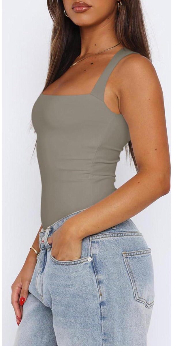 REORIA Women s Sexy Sleeveless Square Neck Double Lined Bodysuit Tank Tops - Image 3